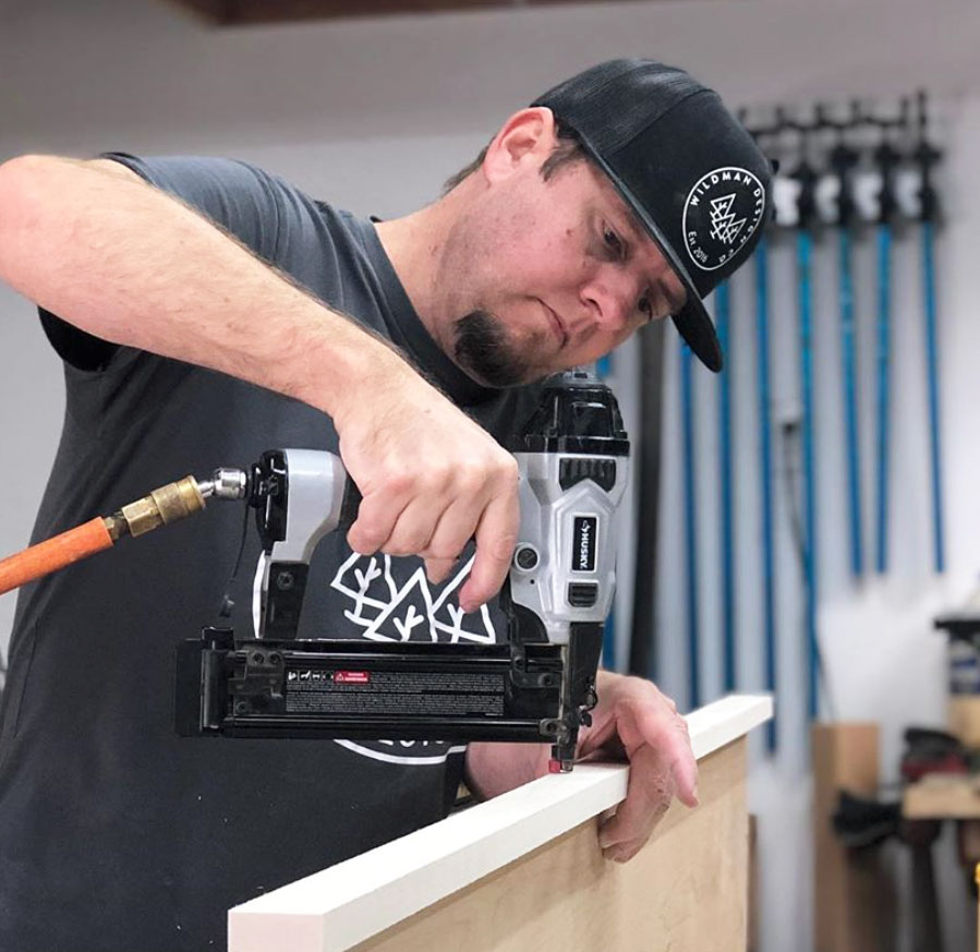 Brian Wildman workign on custom woodwork in San Diego