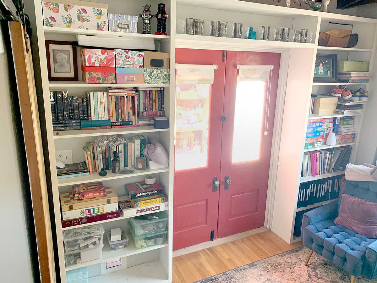 Custom bookshelves around doors